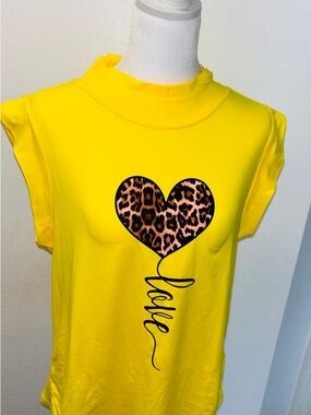 SHEIN Yellow Tee with Leopard Heart Graphic